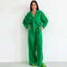 Color-Green-Autumn Double Layer Gauze Pajamas Set Loose Wide Leg Pants Sweet Ladie Homewear Can Be Worn outside-Fancey Boutique