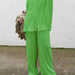 Color-Light Green-Spring Summer Solid Color Texture Loose Slimming Pleated Casual Suit textured-Fancey Boutique