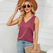 Color-Women Clothing T shirt Loose Casual Side Slit V neck Vest-Fancey Boutique