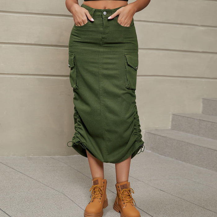 Color-Army Green-Women Clothing Skirt Casual Mid Length Skirt-Fancey Boutique