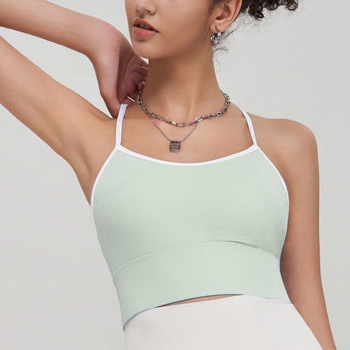Color-Mint-Summer Contrast Color Sports Sling Vest Women Outer Wear with Chest Pad One Piece Cup Shockproof Cross Beauty Back Yoga Underwear-Fancey Boutique