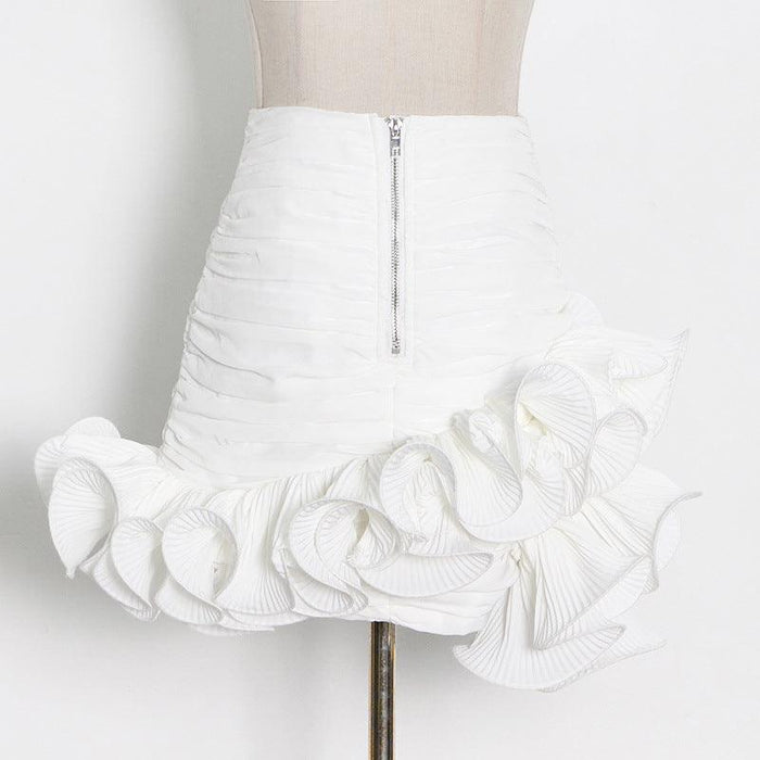 Color-Niche Design Pettiskirt Milky White Package Hip With A Zipper Wooden Ear Short Stitching Skirt Women-Fancey Boutique