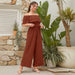 Color-Women Clothing Summer Casual off Shoulder Ruffle Sleeve Lace up Cropped Wide Leg Pants-Fancey Boutique
