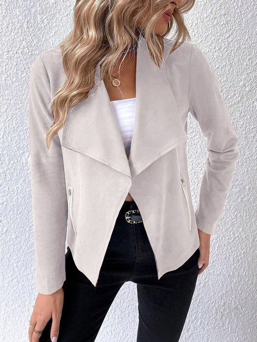 Color-Apricot-Women Fur Coat Collared Long Sleeve Office Zipper Short Women Top-Fancey Boutique
