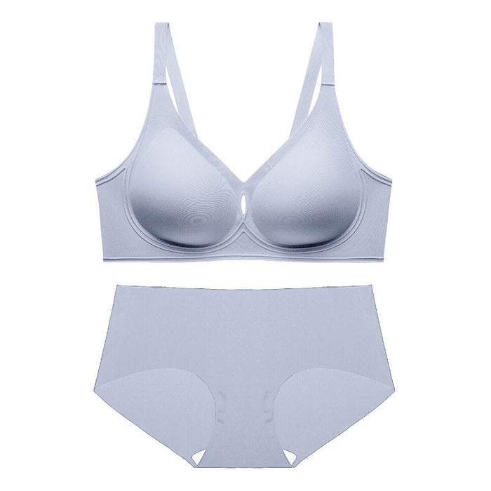 Color-Light Blue Suit-Seamless Underwear 3D Flocking Silicone Jelly Soft Support Wireless Thin Comfortable Bra Set-Fancey Boutique