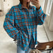 Color-Women Clothing Autumn Winter Retro Loose Plaid Shacket Collared Long Sleeve Shirt-Fancey Boutique