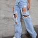 Color-Jeans Quality High Waist Retro Blue Washed Ripped Straight Jeans Women Trend-Fancey Boutique