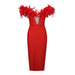 Color-Red-Women Clothing Feather Diamond Bandage Dress Party Elegant Lady Of Note Elegant Dress Dress-Fancey Boutique