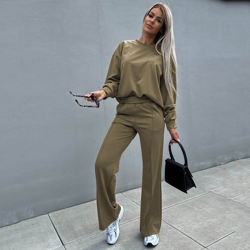 Color-Autumn Winter round Neck Sweater Top Casual Trousers Two-Piece Set Women Clothes Sweater Suit Basic-Fancey Boutique