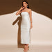 Color-Fall White off Shoulder Backless Slit High Waist Evening Dress Midi Dress Dress-Fancey Boutique