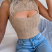 Color-Spring Summer Sexy Hollow Out Cutout Sleeveless Tight Top Cropped Knitted Sweater Women-Fancey Boutique