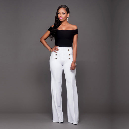 Color-White-Women Clothing Slim Fitting Cool Double Breasted Flared Pants Five Colors-Fancey Boutique