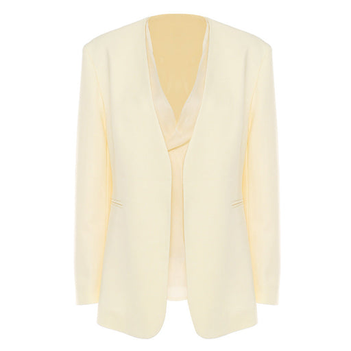 Color-Crispy Yellow-Capable French Soft Light Luxury Color Office Faux Two Piece Blazer Top for Women-Fancey Boutique