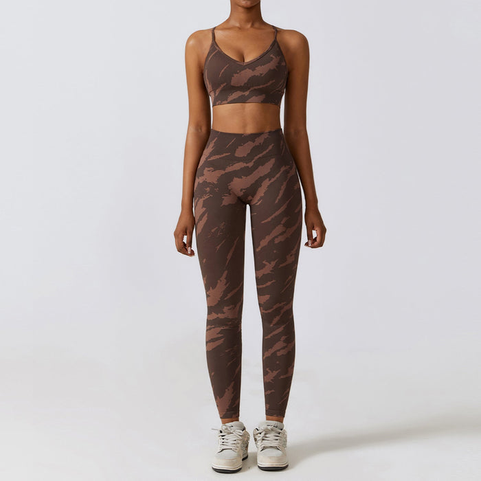 Color-Brown Bra Trousers-Camouflage Printing Seamless Yoga Suit Quick Drying High Waist Running Fitness Tight Sports Suit-Fancey Boutique