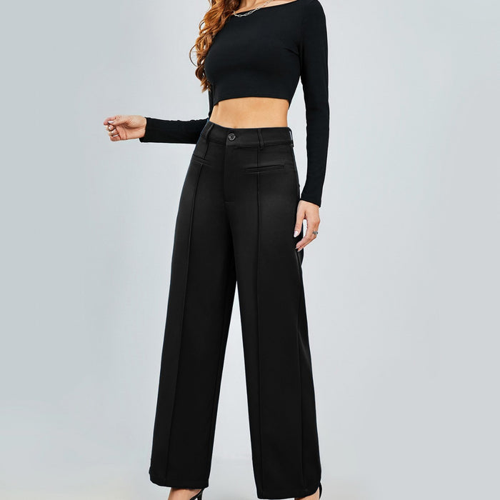 Color-Autumn Winter Professional Work Pant Women Casual Straight Leg Wide Leg Pants High Waist Slimming Draping Long Pants-Fancey Boutique