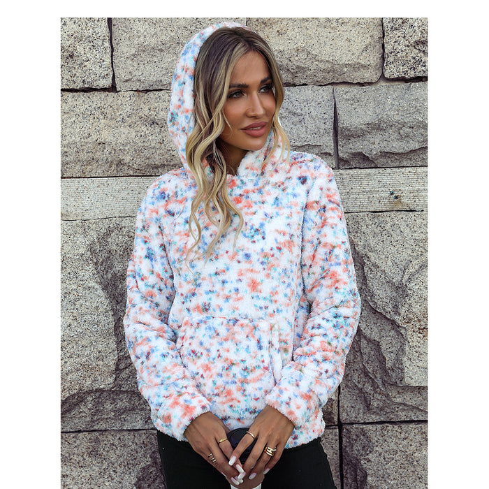 Color-Autumn Winter Women Wear Hooded Long Sleeve Loose Pullover Snowflake Polka Dot Casual Plush Sweater-Fancey Boutique
