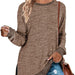 Color-Brown-Women Clothing Long Sleeve round Neck Multicolor Split Top Loose Casual Pullover T-shirt-Fancey Boutique