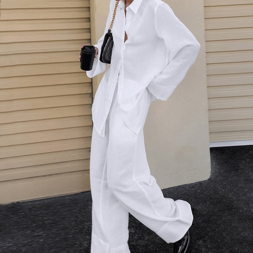 Color-White Skin Friendly Pure Cotton Fabric Long Coat Trousers Set Summer Neutral Minimalist Street Women-Fancey Boutique