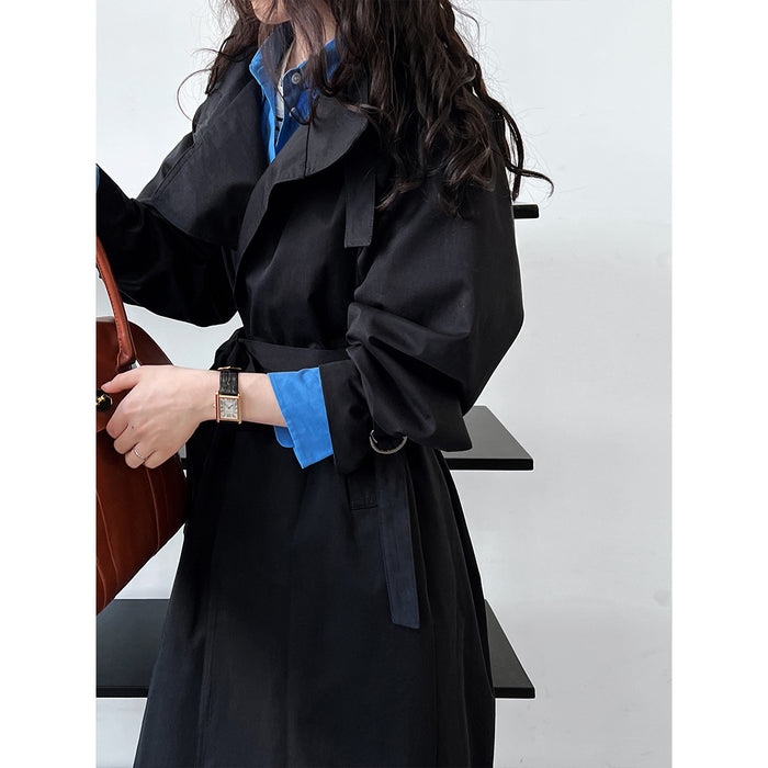 Color-Autumn High Grade British Minimalist Static Luxury Mid Length over the Knee Trench Coat Women-Fancey Boutique