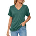 Color-Blackish Green-Summer Casual Pullover V Neck Solid Color Loose T Shirt Women Top-Fancey Boutique