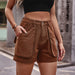 Color-Brown-Women Clothing Elastic Waist Workwear Denim Casual Shorts-Fancey Boutique