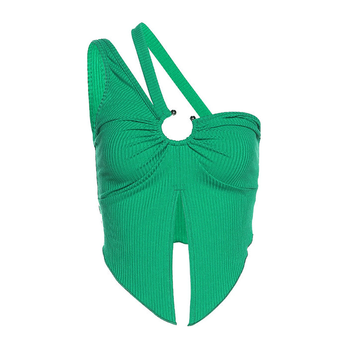 Color-Green-Spring Women Sexy Solid Color One-Shoulder Navel-Exposed Vest for Women Bandana-Fancey Boutique
