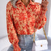 Color-Orange-Spring Summer Casual Lantern Sleeve Contrast Color Floral Collared Shirt Women Clothing-Fancey Boutique