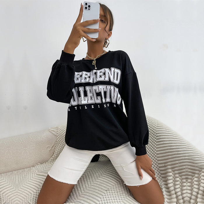 Color-Autumn Women Clothing Long Sleeve Letter Graphic Crew Neck Sweater-Fancey Boutique