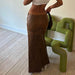 Color-Retro Brown Back Slit Leather Dress Women Early Autumn Low Waist Hip Wrapped Skirt-Fancey Boutique