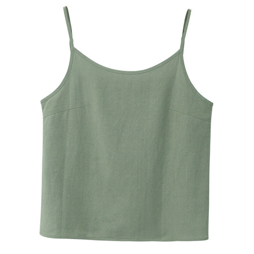 Color-Green-Cotton Linen Sleeveless Vest Summer Women Clothing Niche Loose Fitting V Neck Sleeveless Inner Match Bottoming Shirt Outerwear Top-Fancey Boutique
