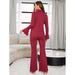 Color-Pajamas Women Autumn Winter Red Threaded Long Sleeve Home Wear Two Piece Set-Fancey Boutique