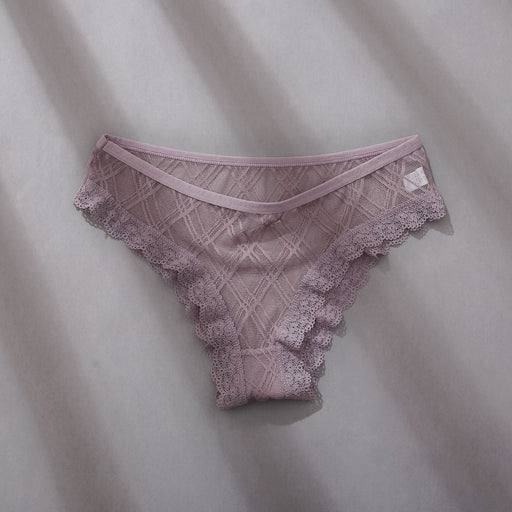 Color-Khaki-Women Brazilian Panties Mesh Lace Stitching Sexy Girls Briefs Hollow Out Cutout T-Back-Fancey Boutique