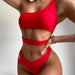 Color-Red-Women Solid Color One-Piece Irregular Asymmetric Swimsuit Swimwear Sexy Bikini Bikini-Fancey Boutique
