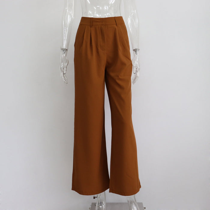 Color-Brown-Spring Autumn Office Work Pant Women Casual High Waist Figure Flattering Straight Leg Pants-Fancey Boutique