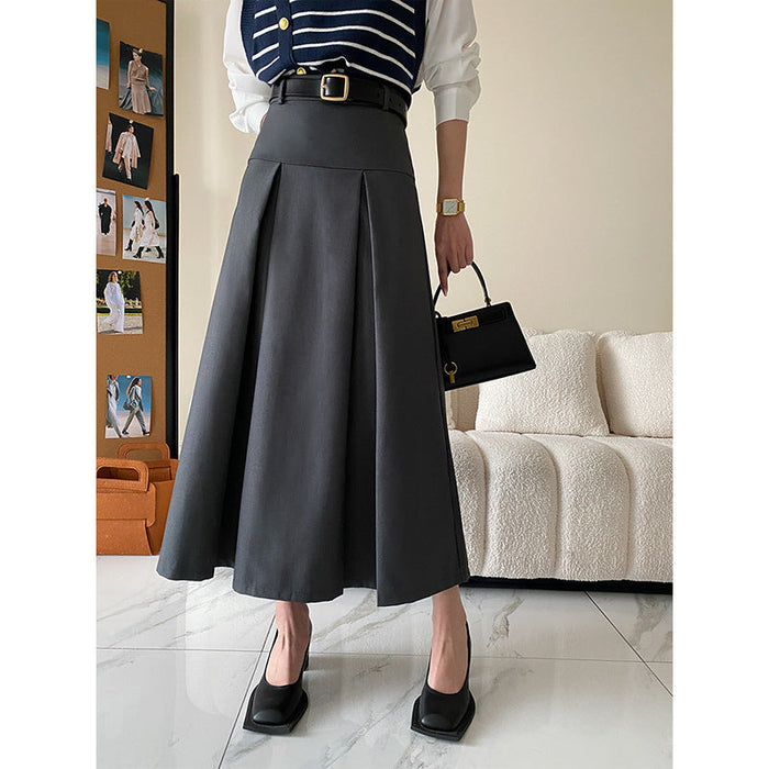 Color-Gray-Deconstructed Design High End Cut Non Ironing High Grade Skirt A line Pleated Skirt Early Autumn-Fancey Boutique