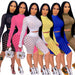 Color-Women Nightclub Stretch Tight Eye Mesh Long Sleeve Shorts Two-Piece Suit-Fancey Boutique