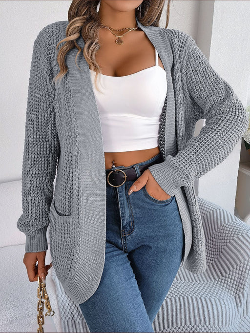 Color-Gray-Autumn Winter Casual Pocket Long Sleeve Knitted Sweater Cardigan Coat Women Clothing-Fancey Boutique