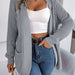 Color-Gray-Autumn Winter Casual Pocket Long Sleeve Knitted Sweater Cardigan Coat Women Clothing-Fancey Boutique