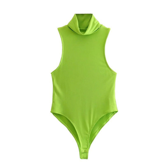 Color-Multi-Summer Women Clothing Fluorescent Green Turtleneck Solid Color Slim Fit Sleeveless-Fancey Boutique