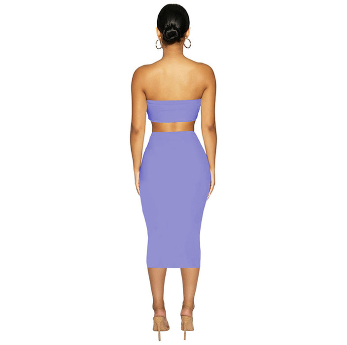 Color-New Women Clothing Sexy Bandeau cropped Two-Piece Street Tight Skirt Set Summer-Fancey Boutique