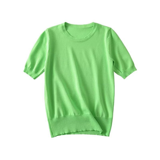 Color-Green-Spring Summer Women Clothing All Matching Striped round Neck Short Sleeve Basic Knitted Top-Fancey Boutique