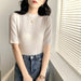 Color-Thread High Elastic White T shirt Women Short Sleeve Summer Slim Fit round Neck Half Sleeve T shirt Stand Collar Top-Fancey Boutique