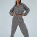 Color-Dark Gray Top-Women Clothing Sexy Double Pants Sweater Suit Two Piece Collared Zipper Coat Personalized Ankle Tied Trousers-Fancey Boutique