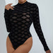 Color-Sexy Night Club Flocking Mesh Design See Through Waist Slimming Long Sleeved Round Neck Jumpsuit-Fancey Boutique