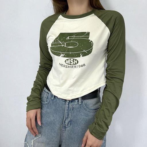 Color-Green-Retro Printing Cropped T shirt Women Autumn Sweet Sexy Multicolor Hoodie-Fancey Boutique