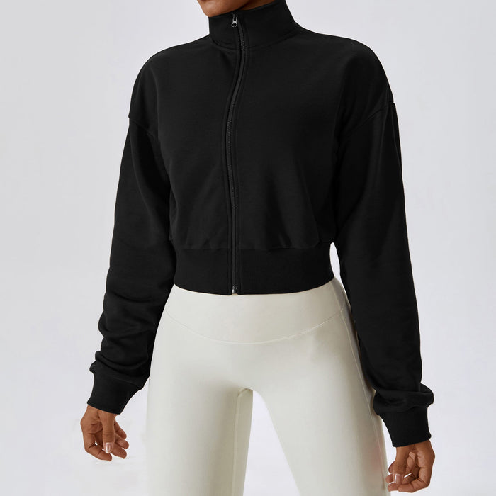 Color-Advanced Black-Loose Zip Long Sleeve Sweatshirt Outdoor Keep Warm Fitness All Match Casual Sweatshirt-Fancey Boutique