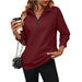 Color-Burgundy-Autumn Winter Women Half Long Sleeve Zipper Sweatshirt Pullover Fleece Sweater-Fancey Boutique