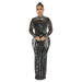 Color-Black-Women Wear Mesh See Through Drilling Long Sleeve Lining Two Piece Set-Fancey Boutique