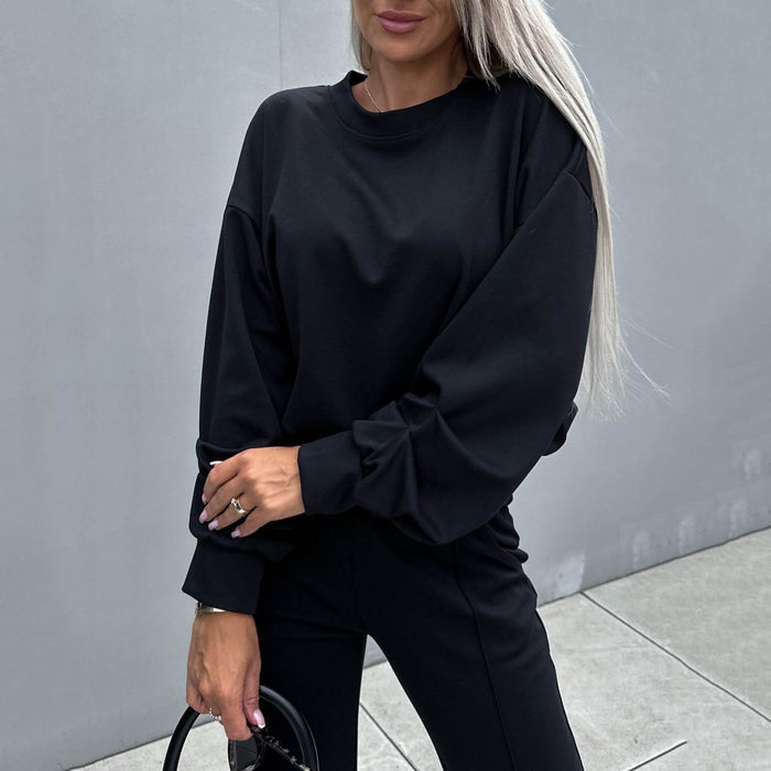 Color-Autumn Winter round Neck Sweater Top Casual Trousers Two-Piece Set Women Clothes Sweater Suit Basic-Fancey Boutique