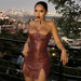 Color-Brown-Women Clothing Faux Leather Personality Off Neck Low Cut Sexy Tight Sleeveless Backless Dress-Fancey Boutique